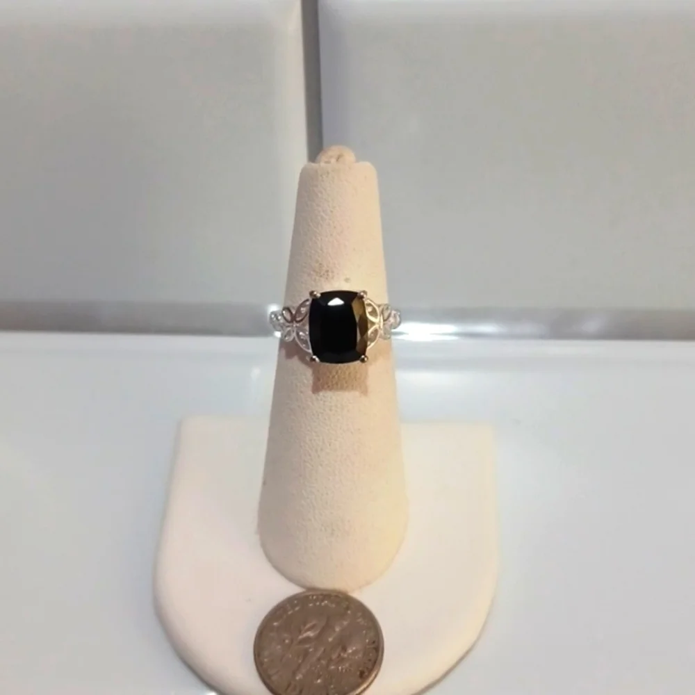 Black Tourmaline Solitaire Ring in Sterling Silver